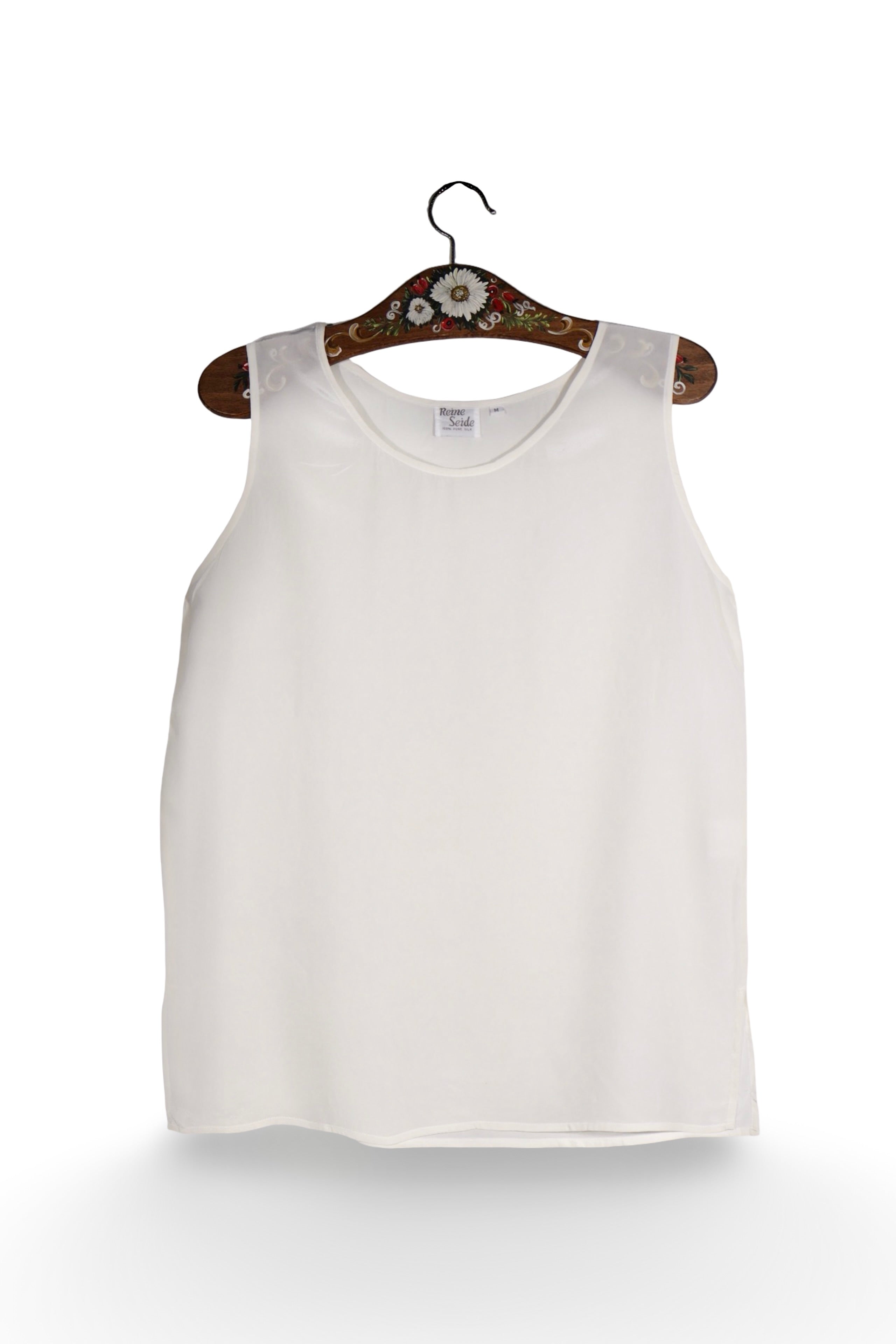 Top - Vintage alb fildes din mătase cu linie simplă – M – Femei - fata