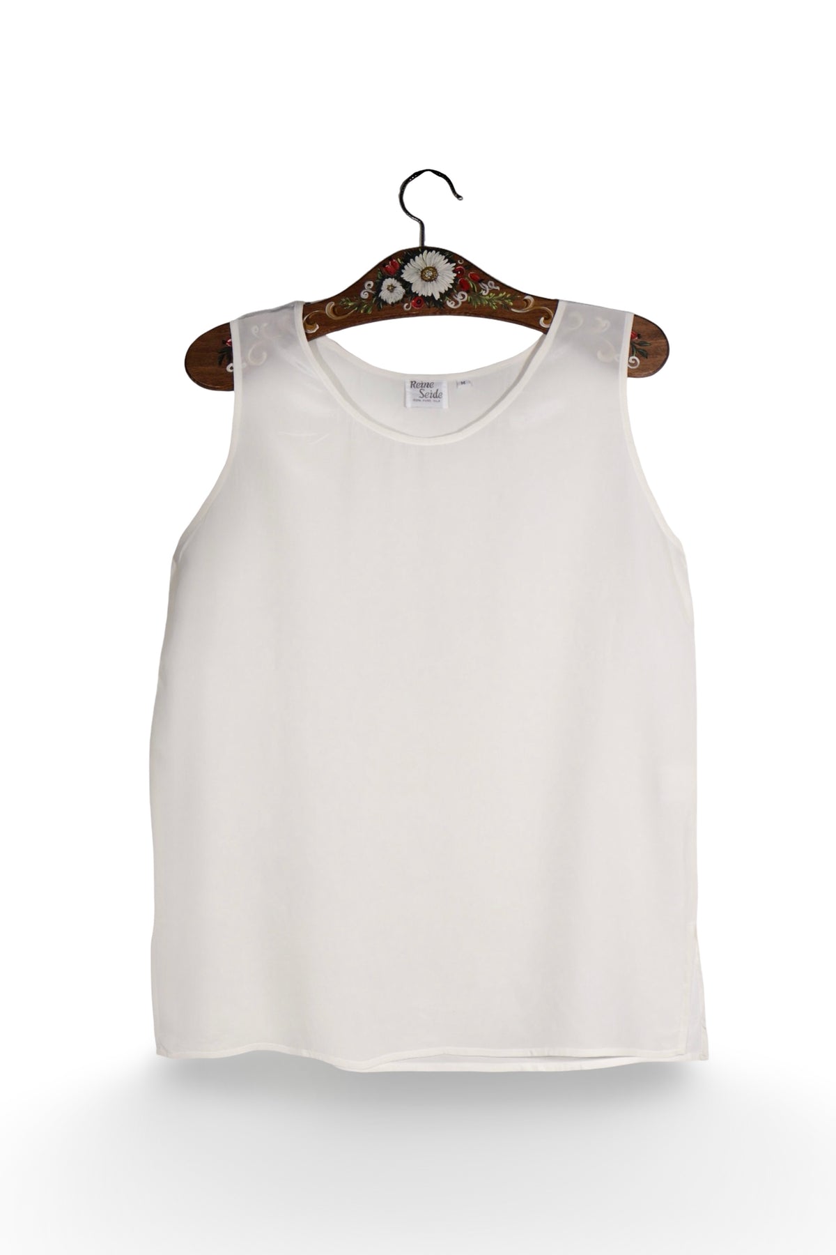 Top - Vintage alb fildes din mătase cu linie simplă – M – Femei - fata