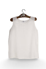 Top - Vintage alb fildes din mătase cu linie simplă – M – Femei - fata