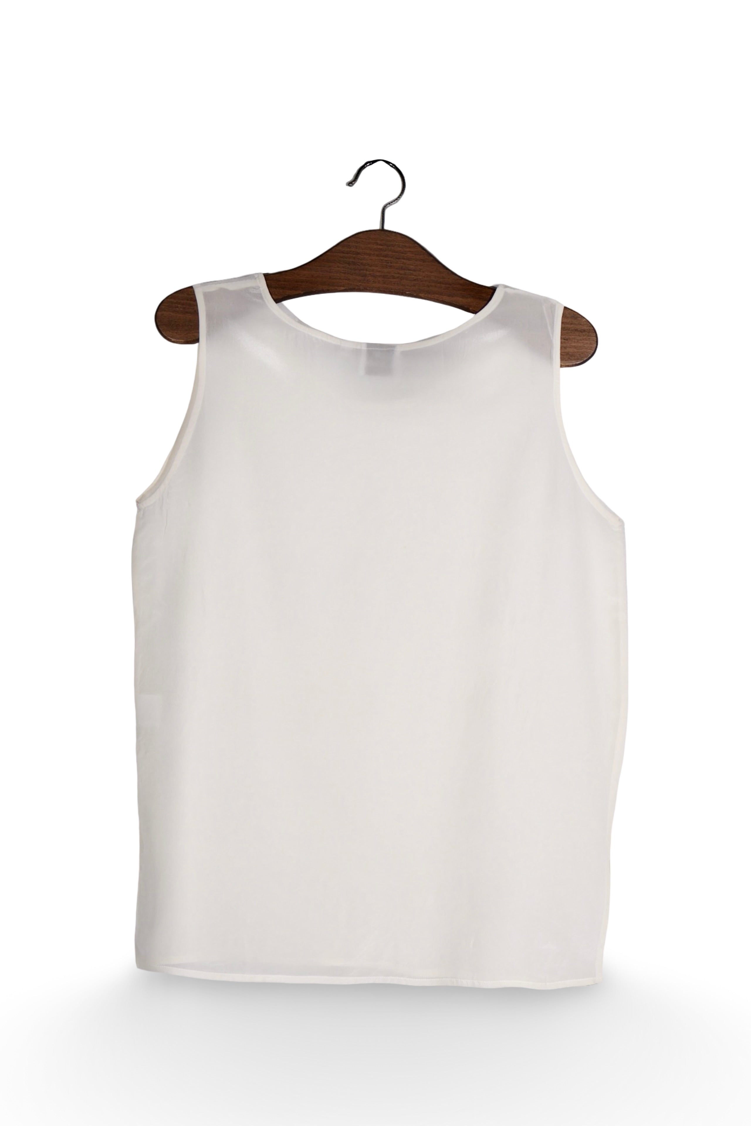 Top - Vintage alb fildes din mătase cu linie simplă – M – Femei - spate