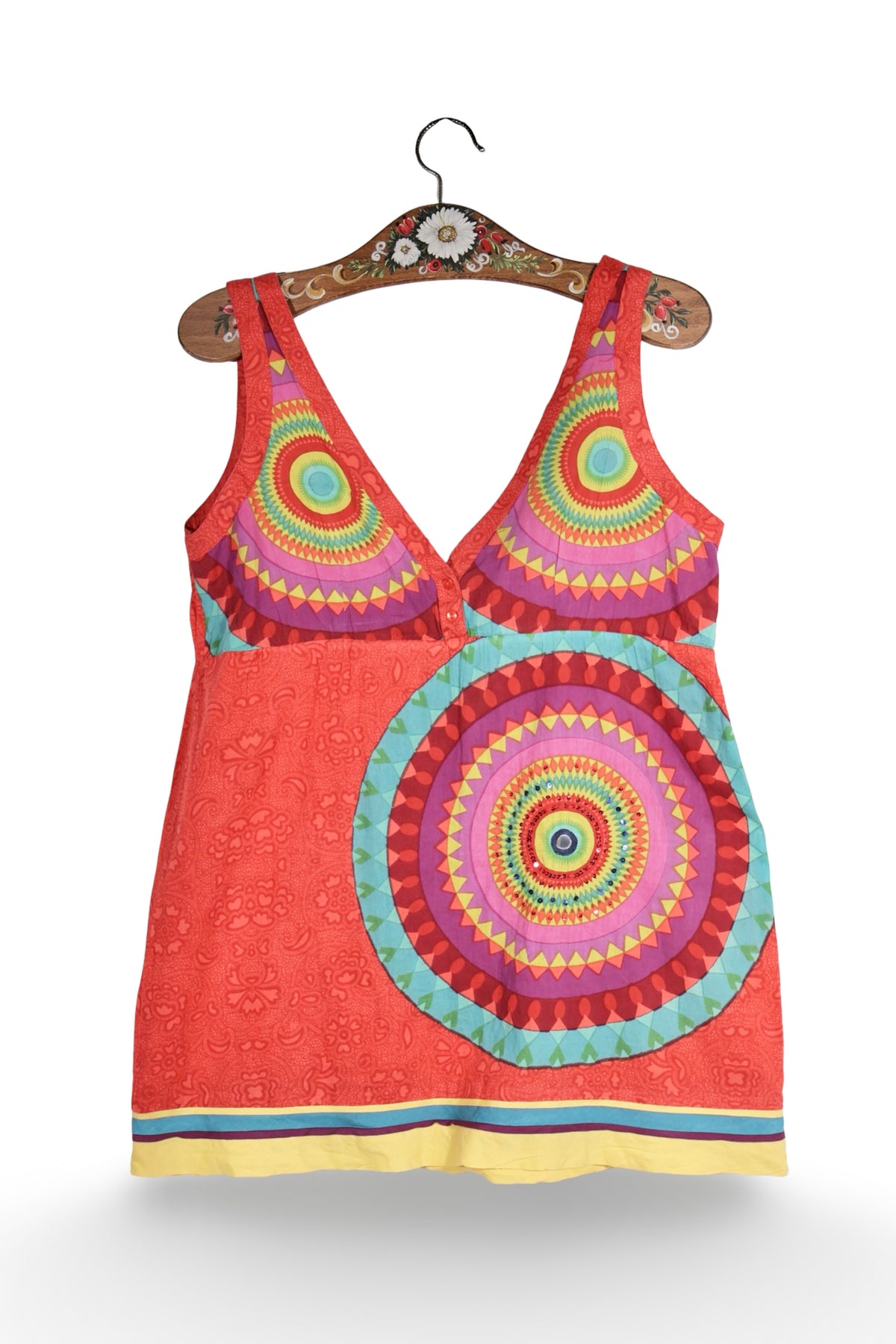 Top - Desigual multicolor cu imprimeu circular si croiala lejera – M – Femei - fata