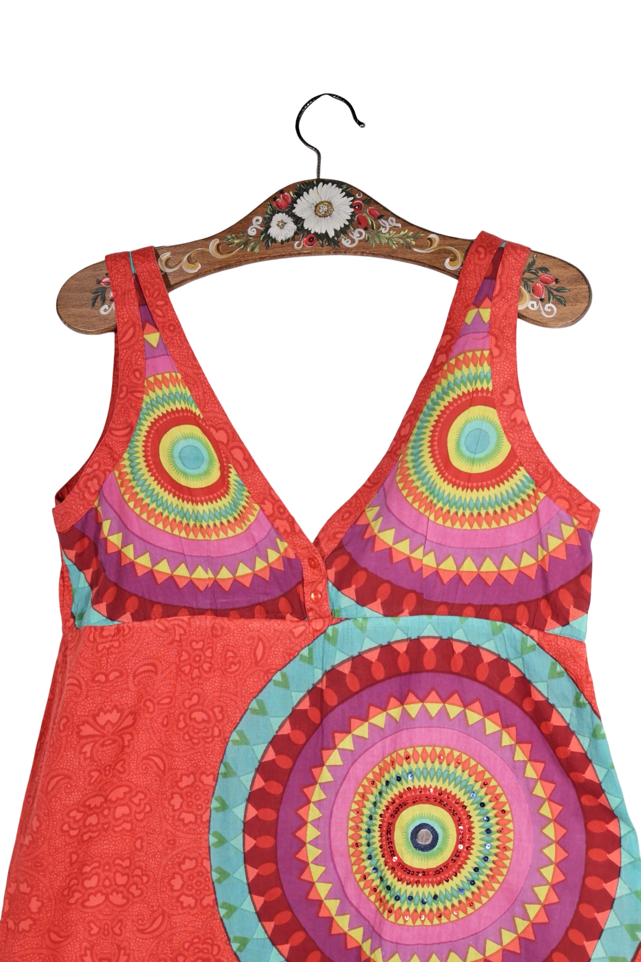 Top - Desigual multicolor cu imprimeu circular si croiala lejera – M – Femei - detaliu