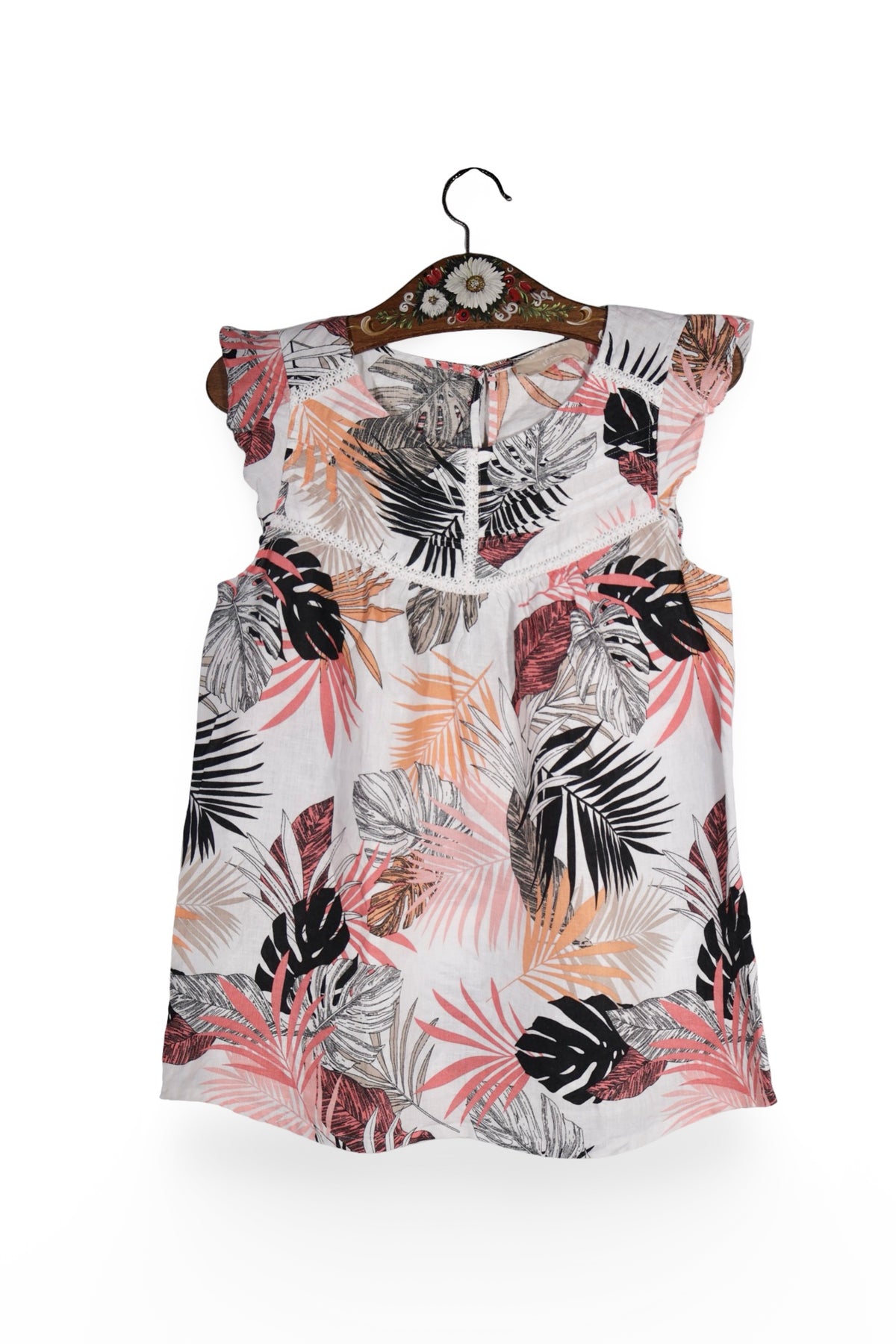 Top - s.Oliver din in cu imprimeu tropical in nuante pastel – M – Femei - fata