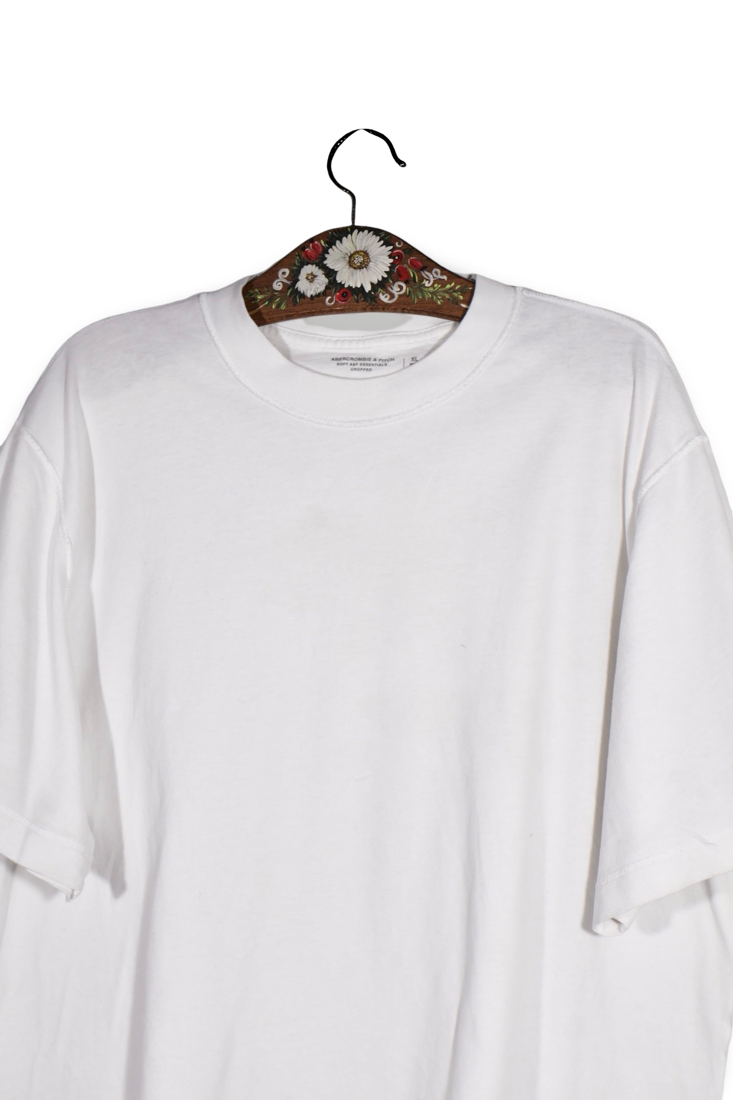 Tricou - Abercrombie&Fitch alb din bumbac cu croială relaxată – XL – Femei - detaliu