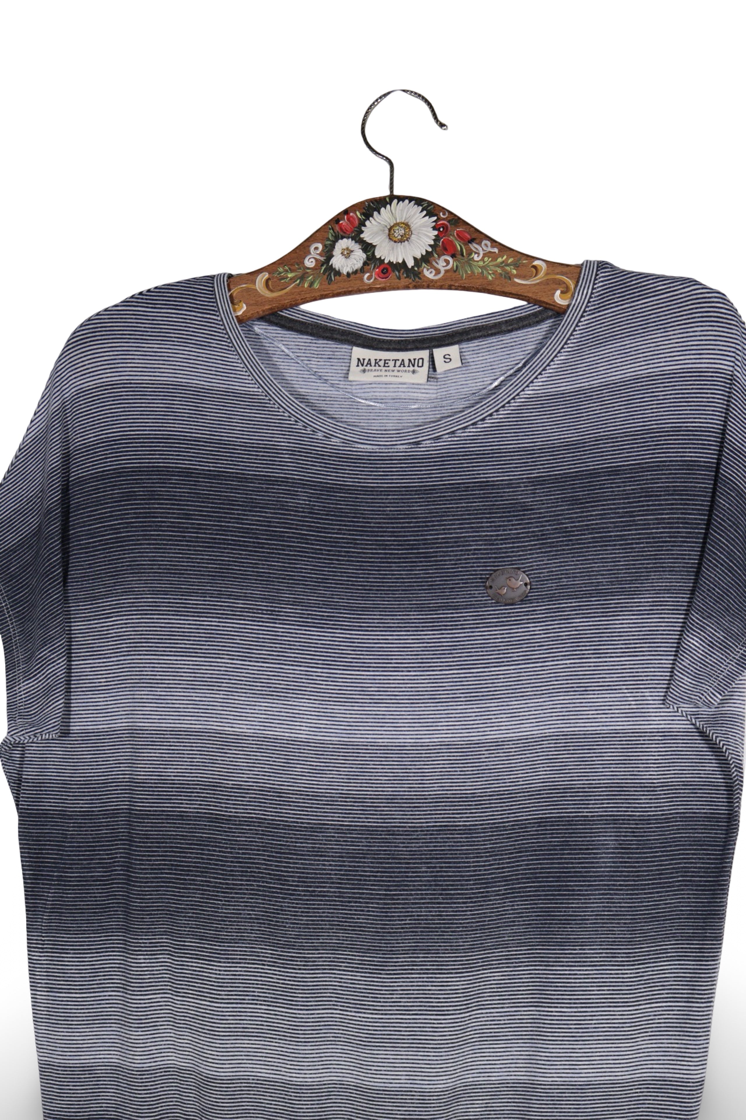 Tricou - Naketano bleumarin cu dungi fine si croiala lejera – S – Femei - detaliu