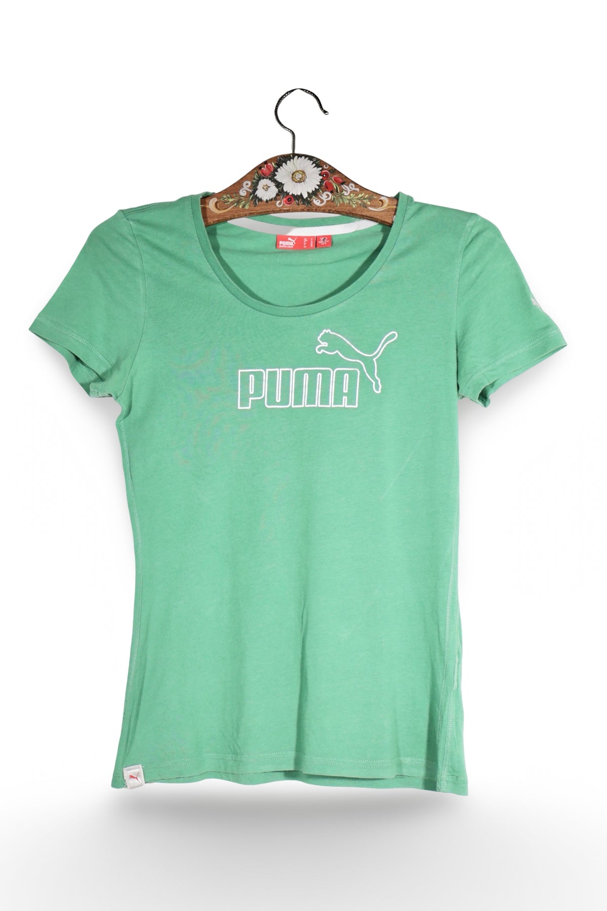 Tricou - PUMA verde menta din bumbac cu croiala slim – M – Femei - fata