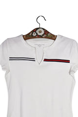 Tricou - Tommy Hilfiger alb din bumbac cu detaliu colorat la guler – S – Femei - detaliu