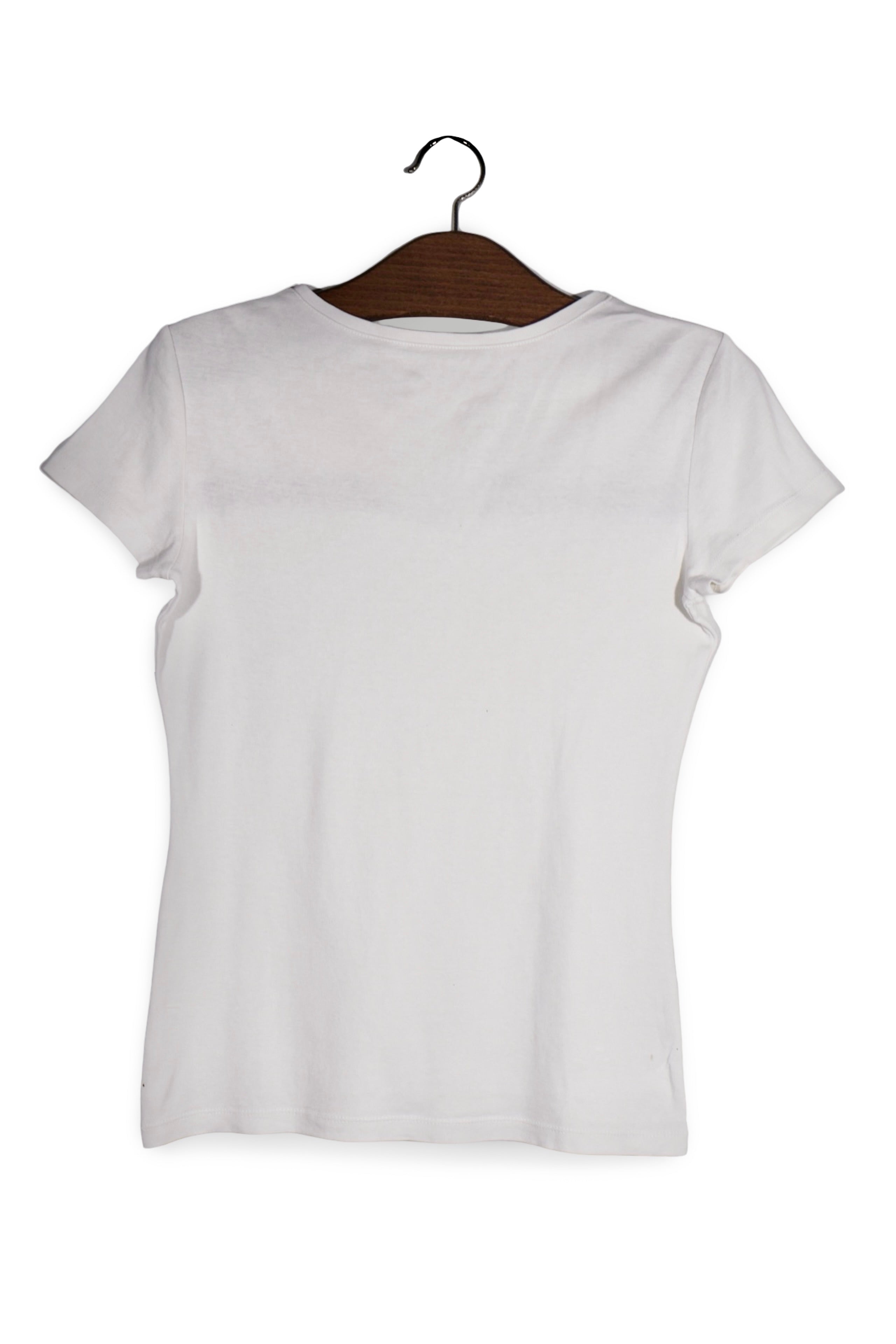 Tricou - Tommy Hilfiger alb din bumbac cu detaliu colorat la guler – S – Femei - spate