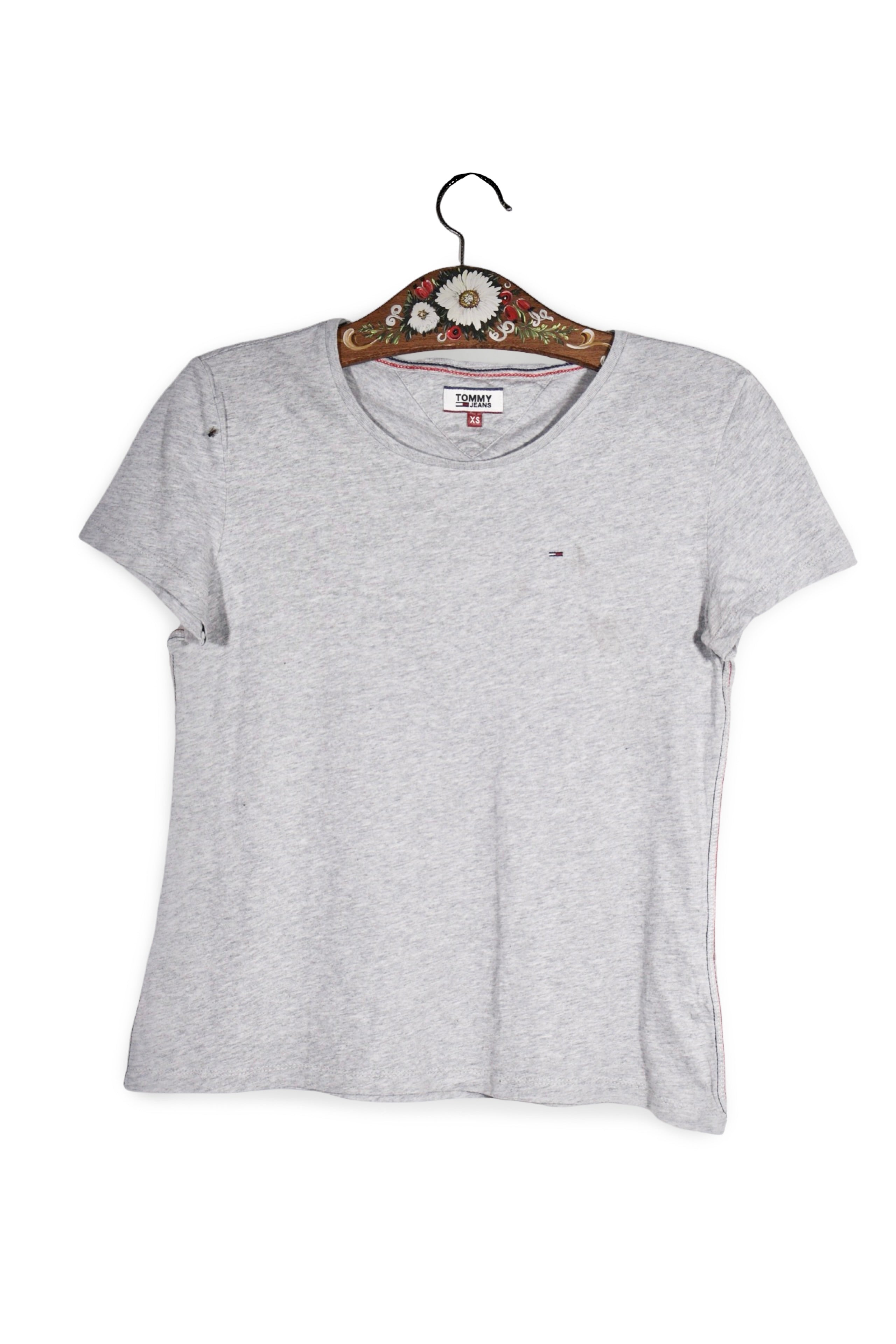 Tricou - Tommy Hilfiger gri deschis din bumbac cu croială simplă – XS – Femei - fata