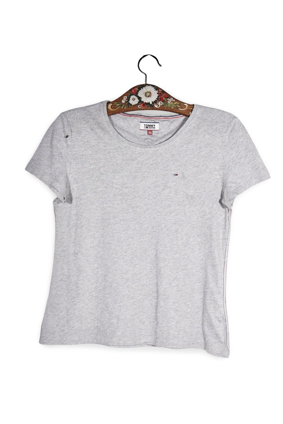 Tricou - Tommy Hilfiger gri deschis din bumbac cu croială simplă – XS – Femei - fata