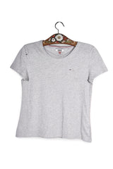 Tricou - Tommy Hilfiger gri deschis din bumbac cu croială simplă – XS – Femei - fata