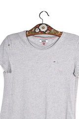 Tricou - Tommy Hilfiger gri deschis din bumbac cu croială simplă – XS – Femei - detaliu