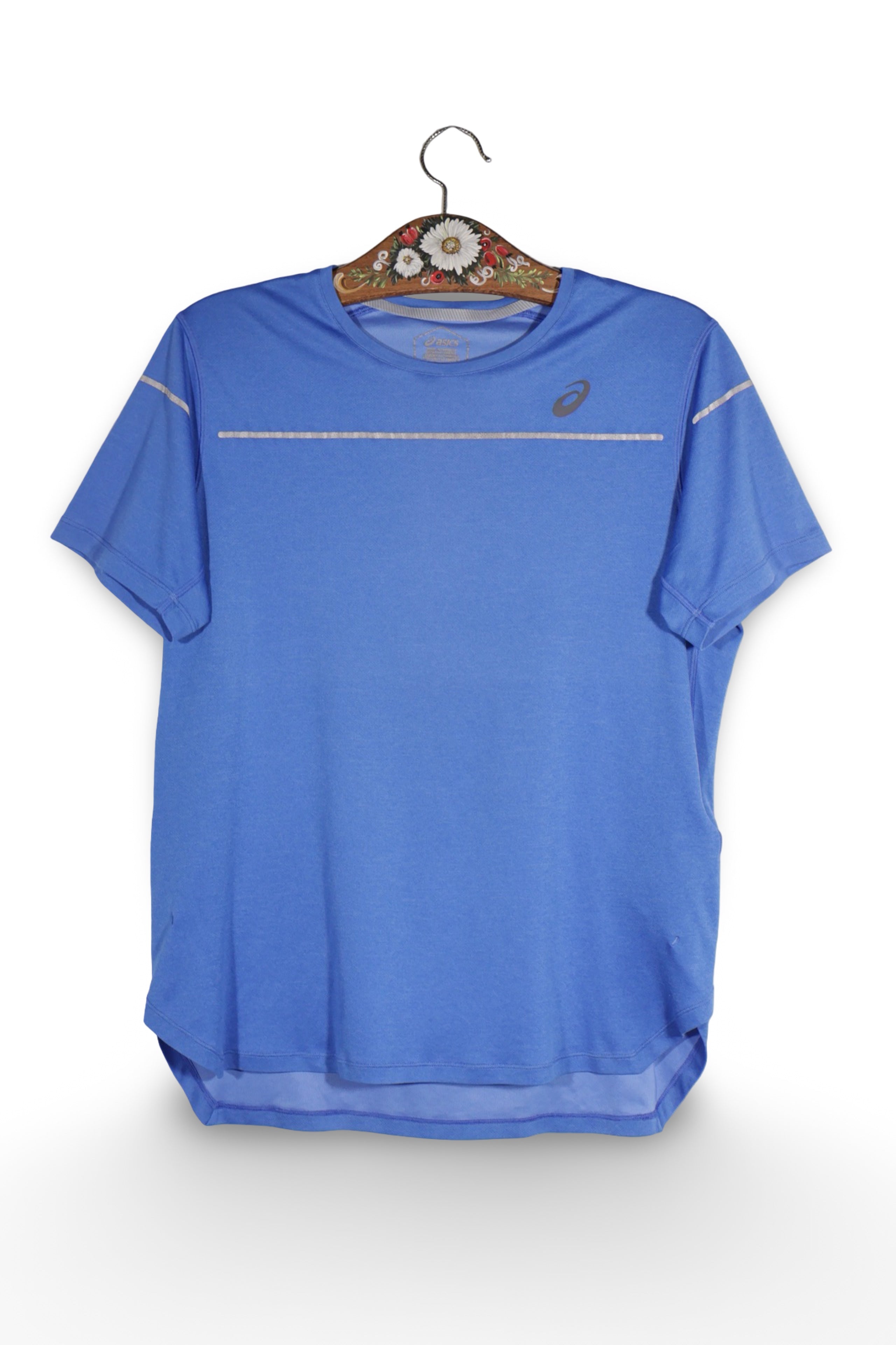 Tricou - ASICS albastru din poliester cu detalii reflective – L – Femei - fata