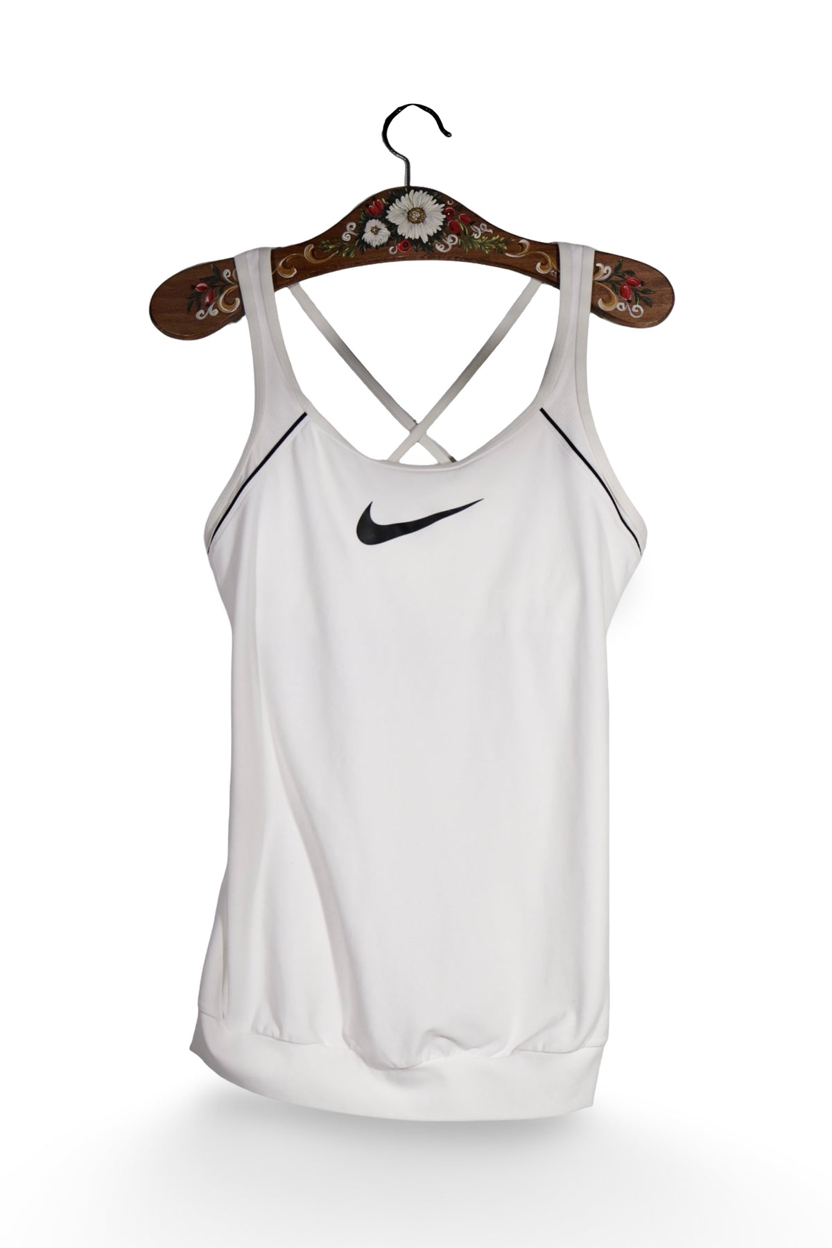 Top - NIKE alb cu spate incrucisat si croiala sport – M – Femei - fata