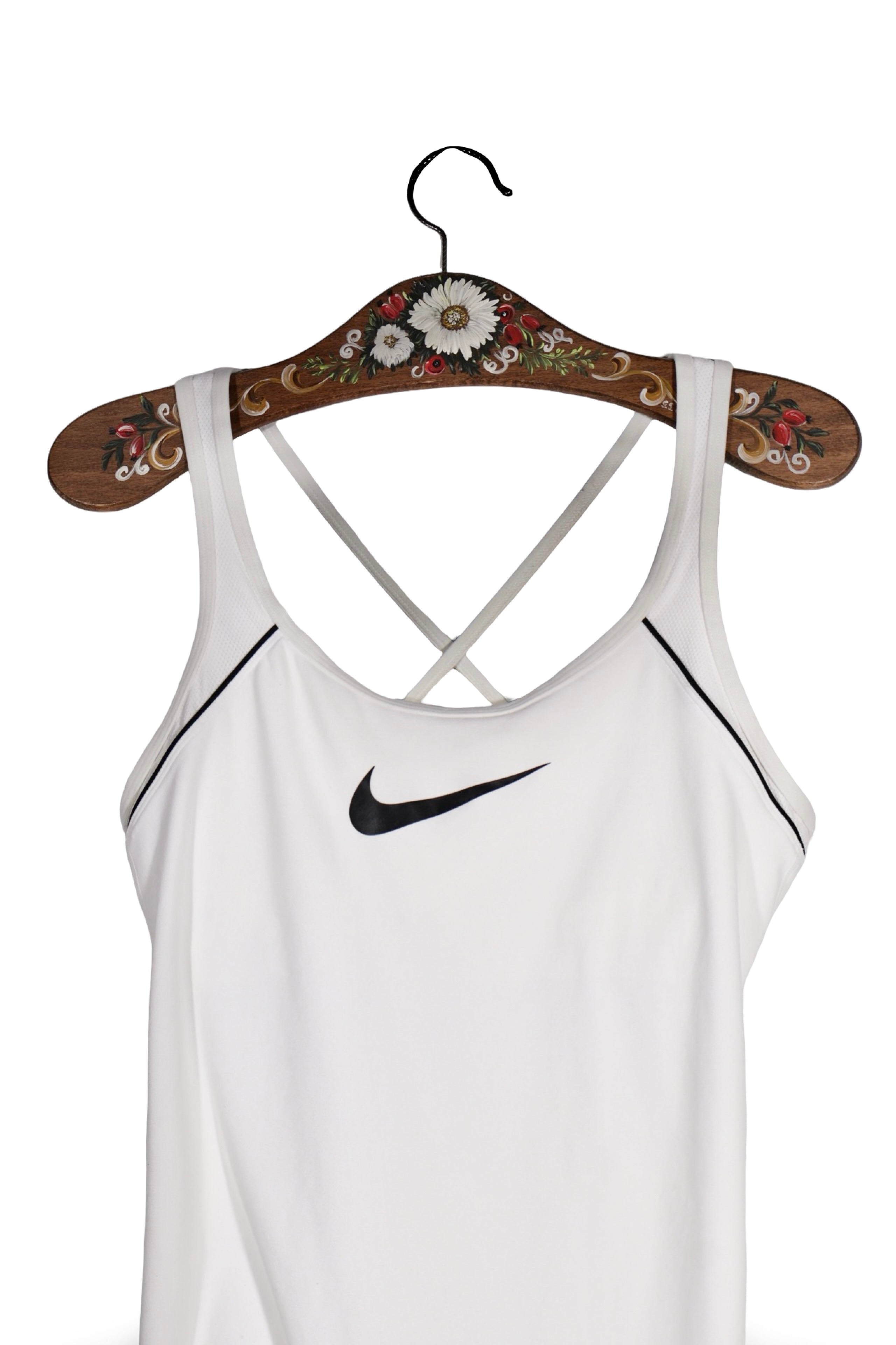 Top - NIKE alb cu spate incrucisat si croiala sport – M – Femei - detaliu