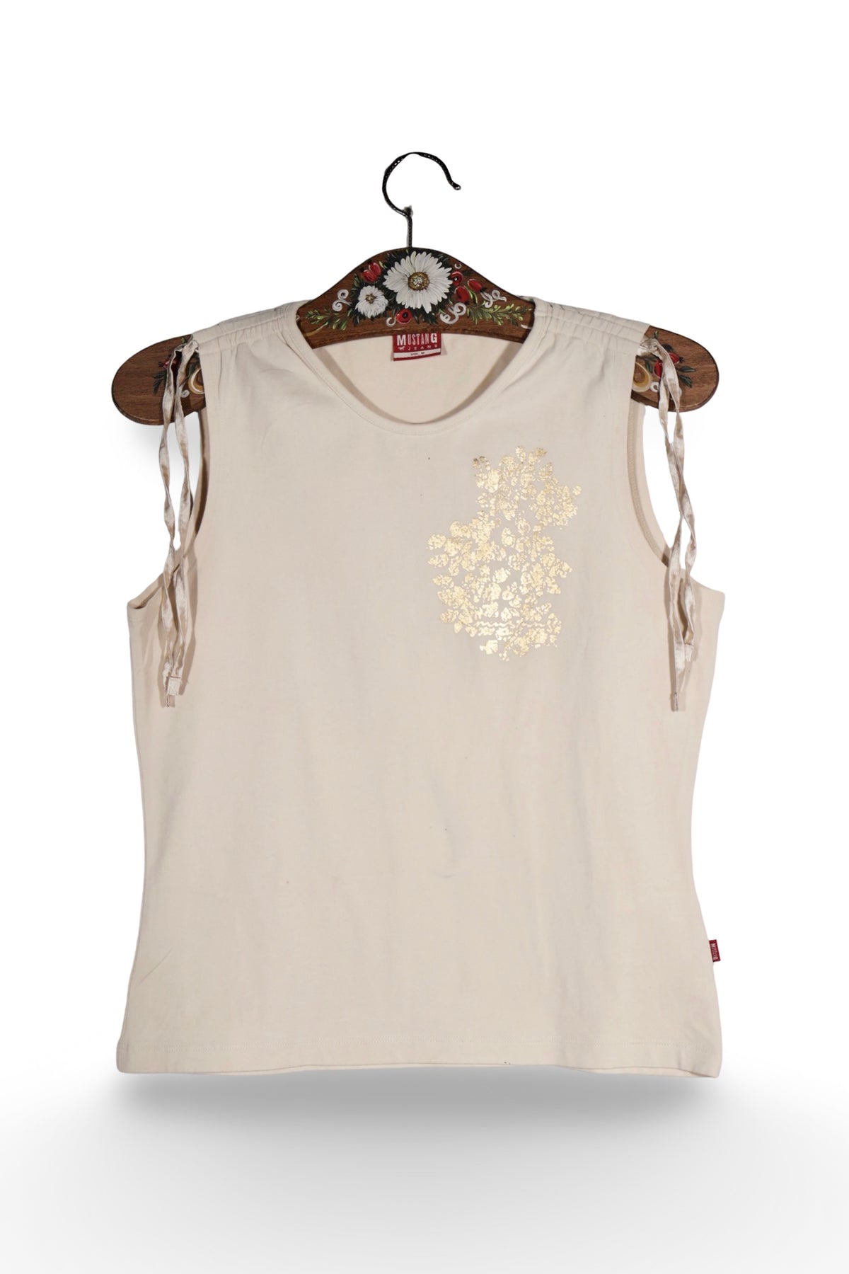 Top - Mustang alb murdar din bumbac cu imprimeu floral discret – M – Femei - fata