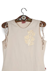 Top - Mustang alb murdar din bumbac cu imprimeu floral discret – M – Femei - detaliu