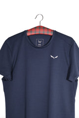 Tricou - SALEWA bleumarin din material tehnic cu croială sport – L – Bărbați - detaliu