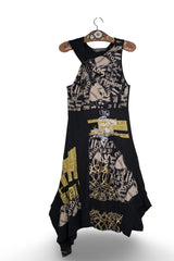 Rochie - Desigual neagră din bumbac cu imprimeu grafic asimetric – L – Femei - fata