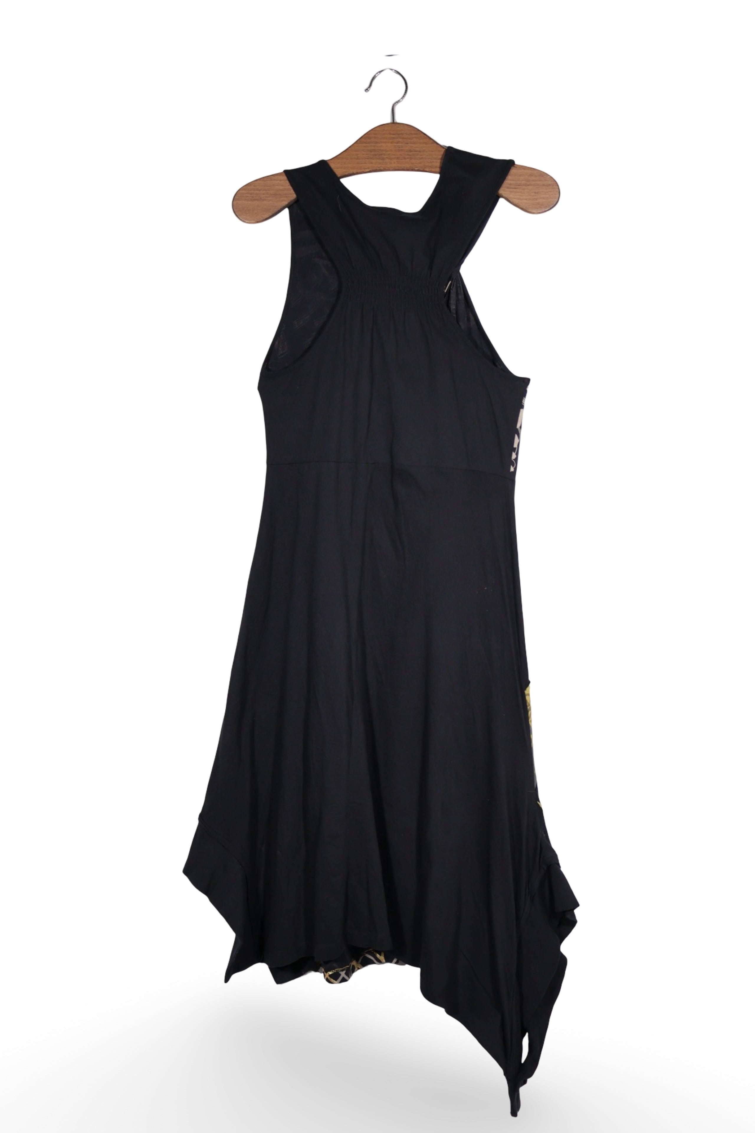 Rochie - Desigual neagră din bumbac cu imprimeu grafic asimetric – L – Femei - spate