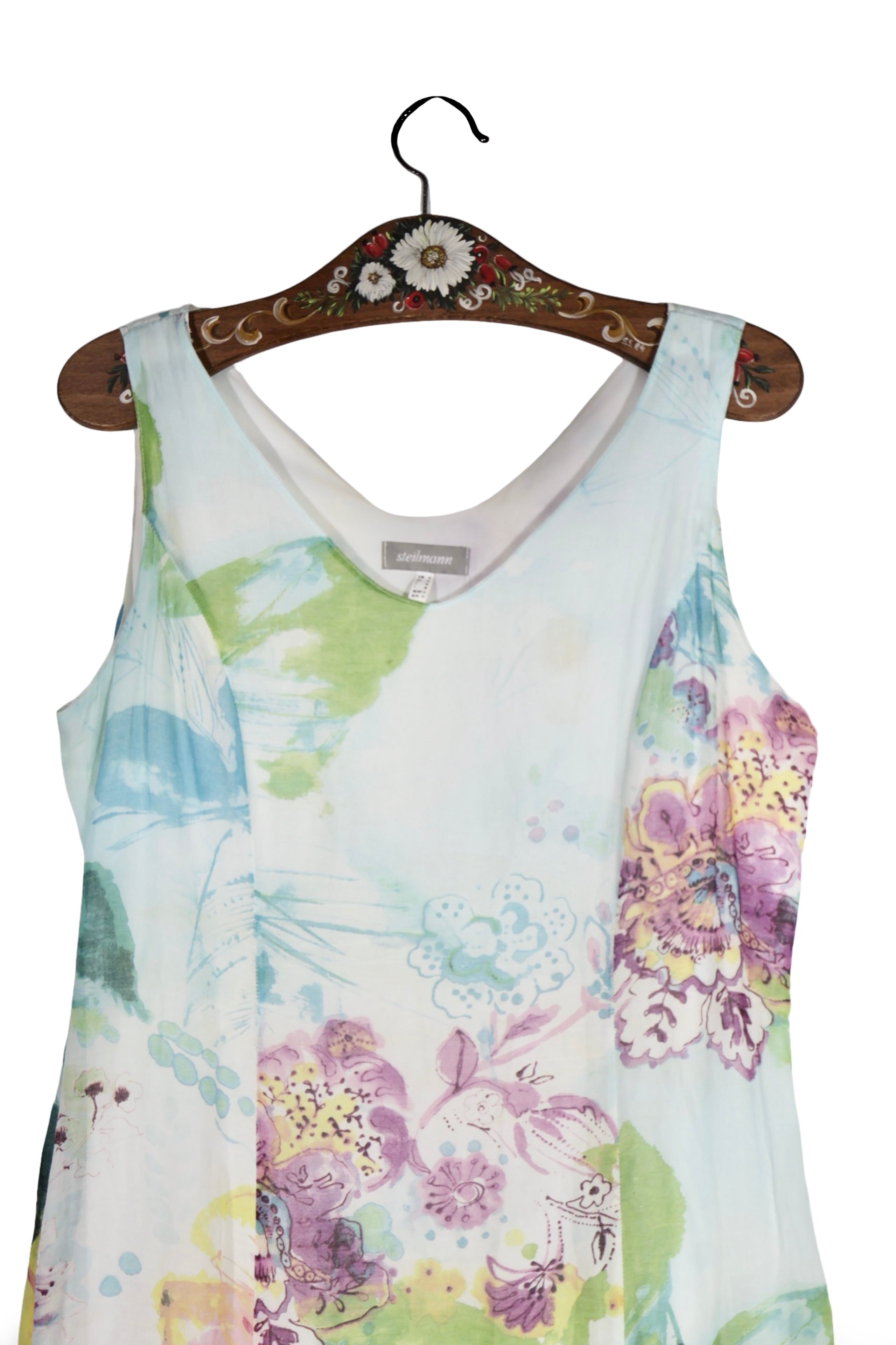 Rochie - Premium din bumbac&matase cu imprimeu floral pastel si croială evazată – L – Femei - detaliu