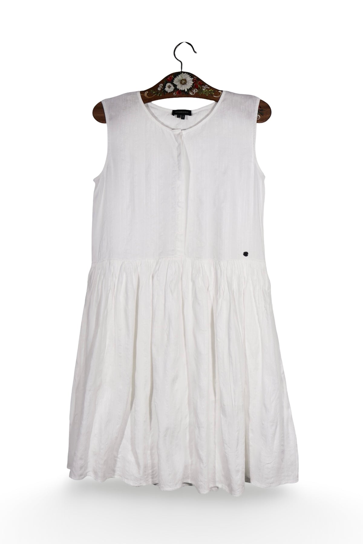 Rochie - Superdry albă din in si vascoza cu croială lejera – S – Femei - fata