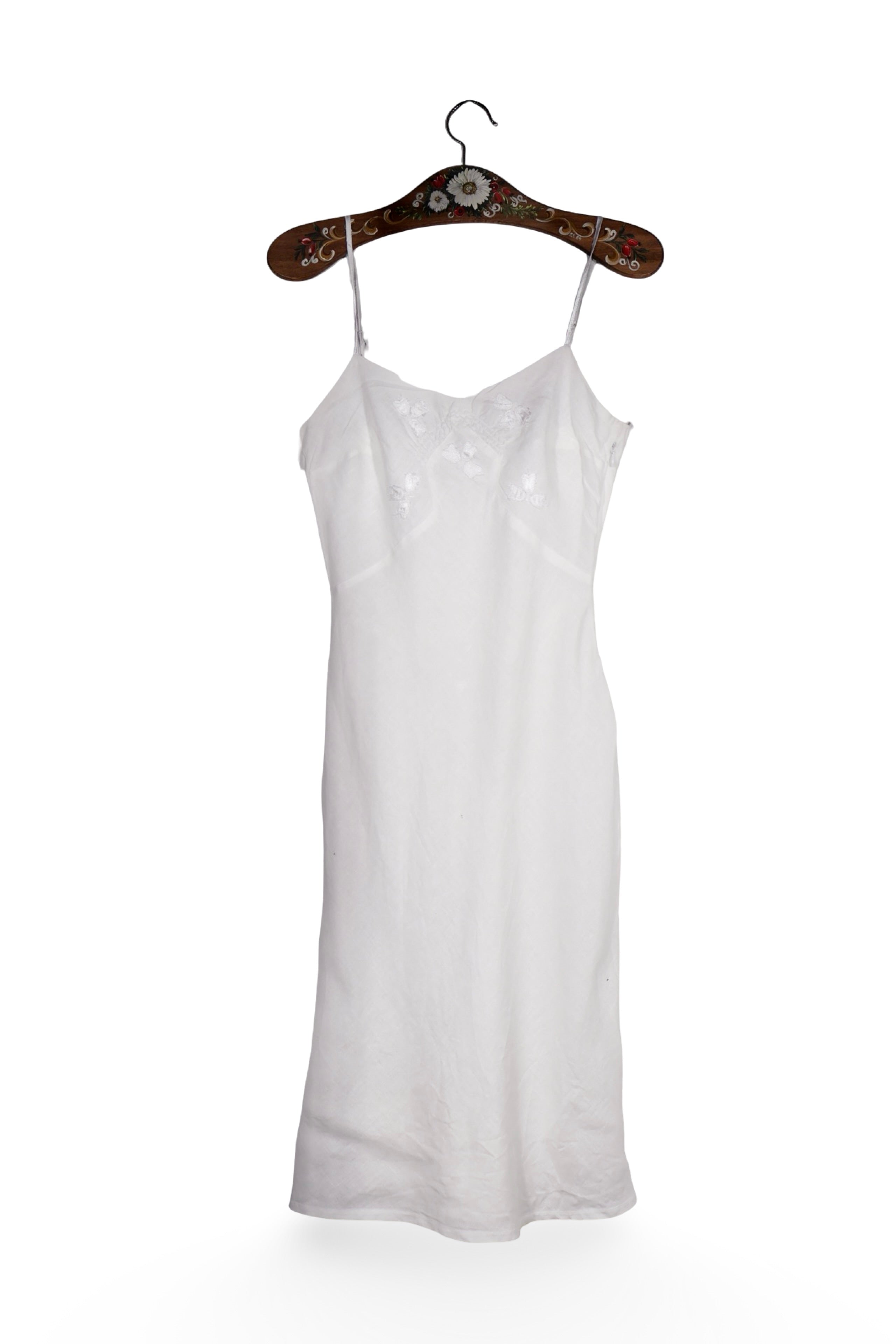 Rochie - Premium albă din in cu bretele fine – S – Femei - fata