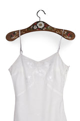 Rochie - Premium albă din in cu bretele fine – S – Femei - detaliu