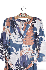 Rochie - C&A imprimeu tropical in tonuri de bleumarin si bej – L – Femei - detaliu