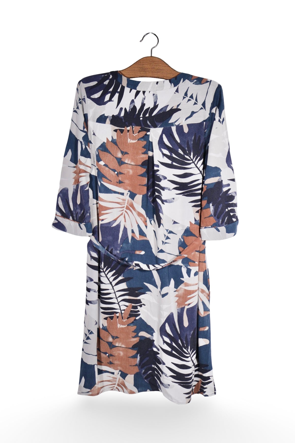 Rochie - C&A imprimeu tropical in tonuri de bleumarin si bej – L – Femei - spate