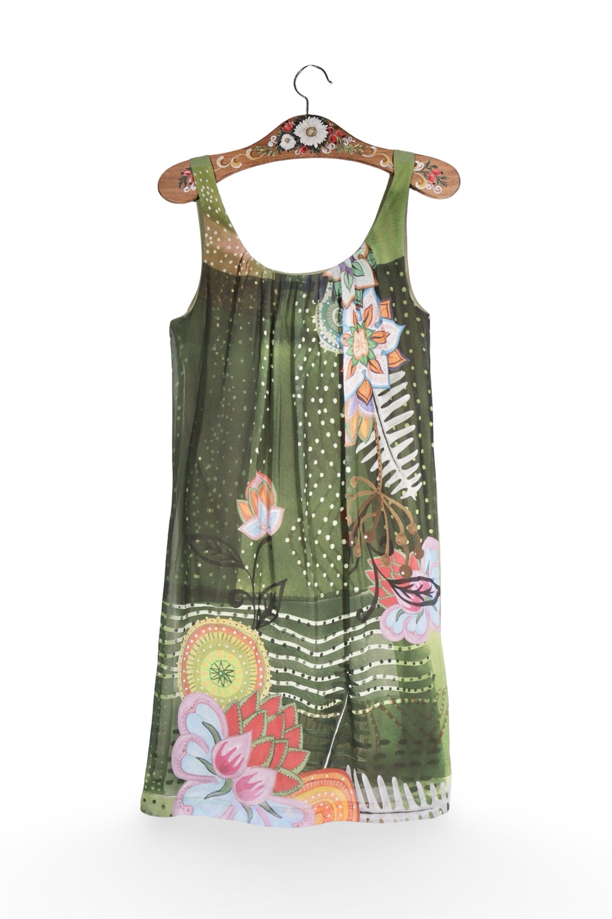 Rochie - Desigual verde cu imprimeu floral si croială lejeră – S – Femei - fata