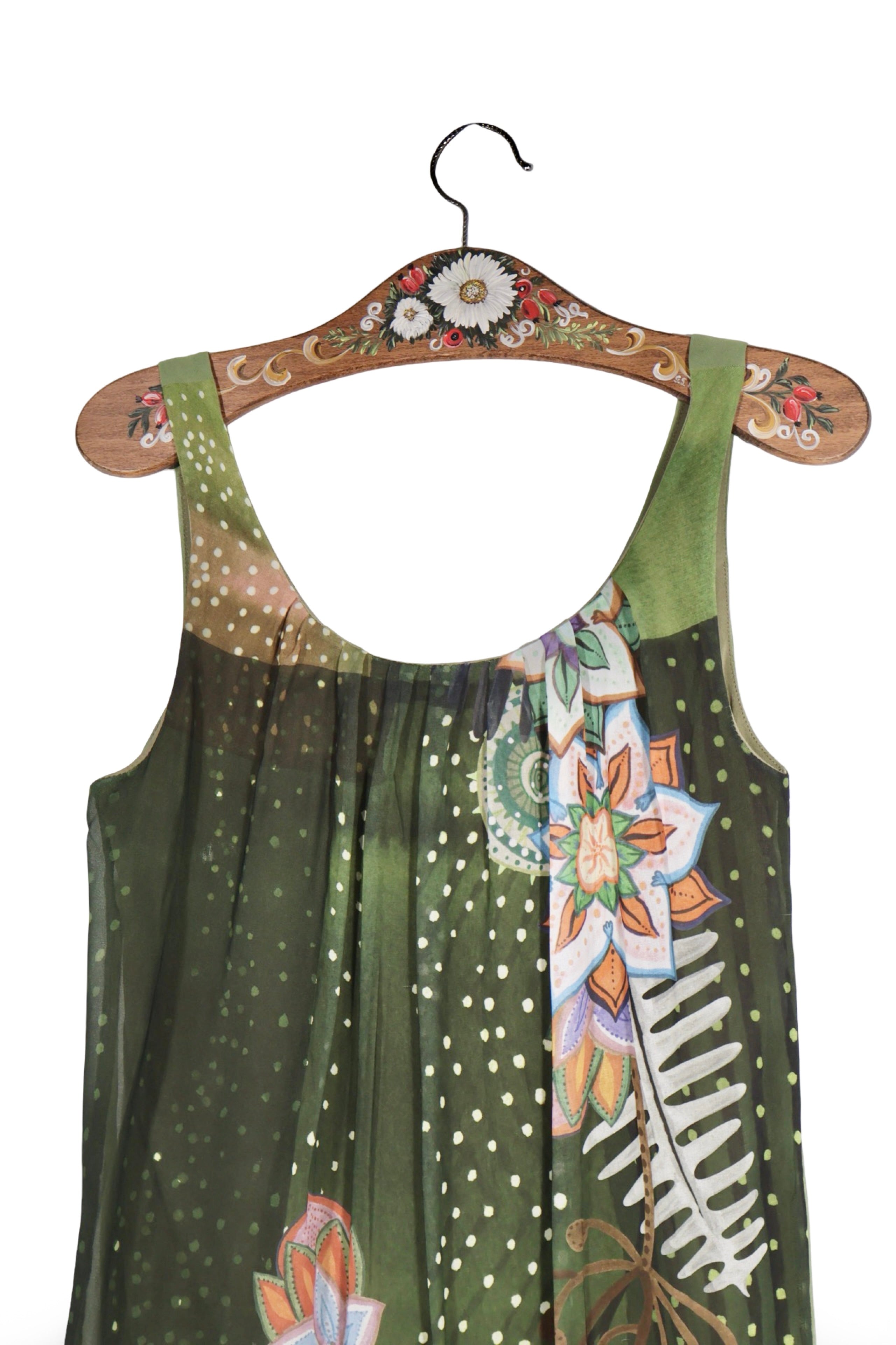 Rochie - Desigual verde cu imprimeu floral si croială lejeră – S – Femei - detaliu