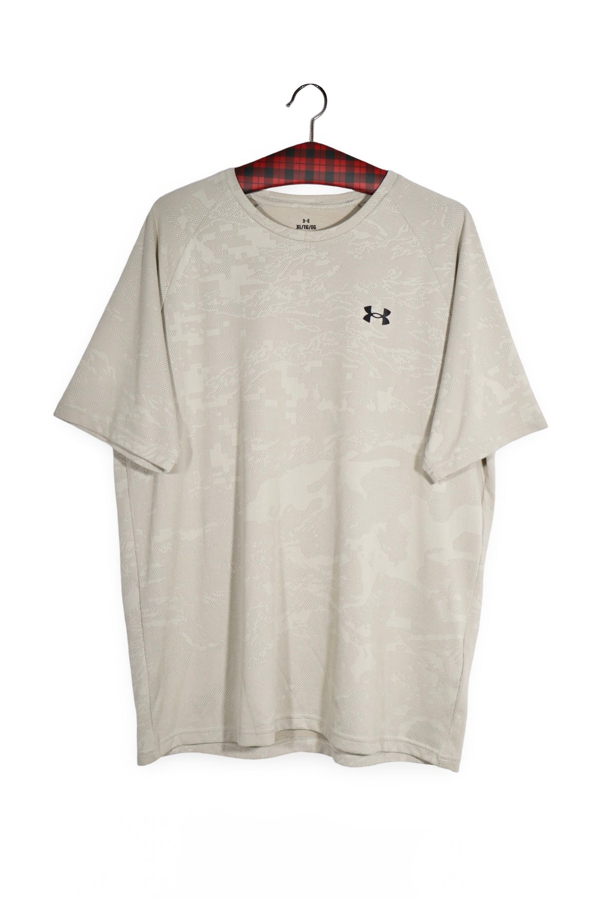Tricou - Under Armour bej din poliester jacard cu croială lejeră – XL – Bărbați - fata
