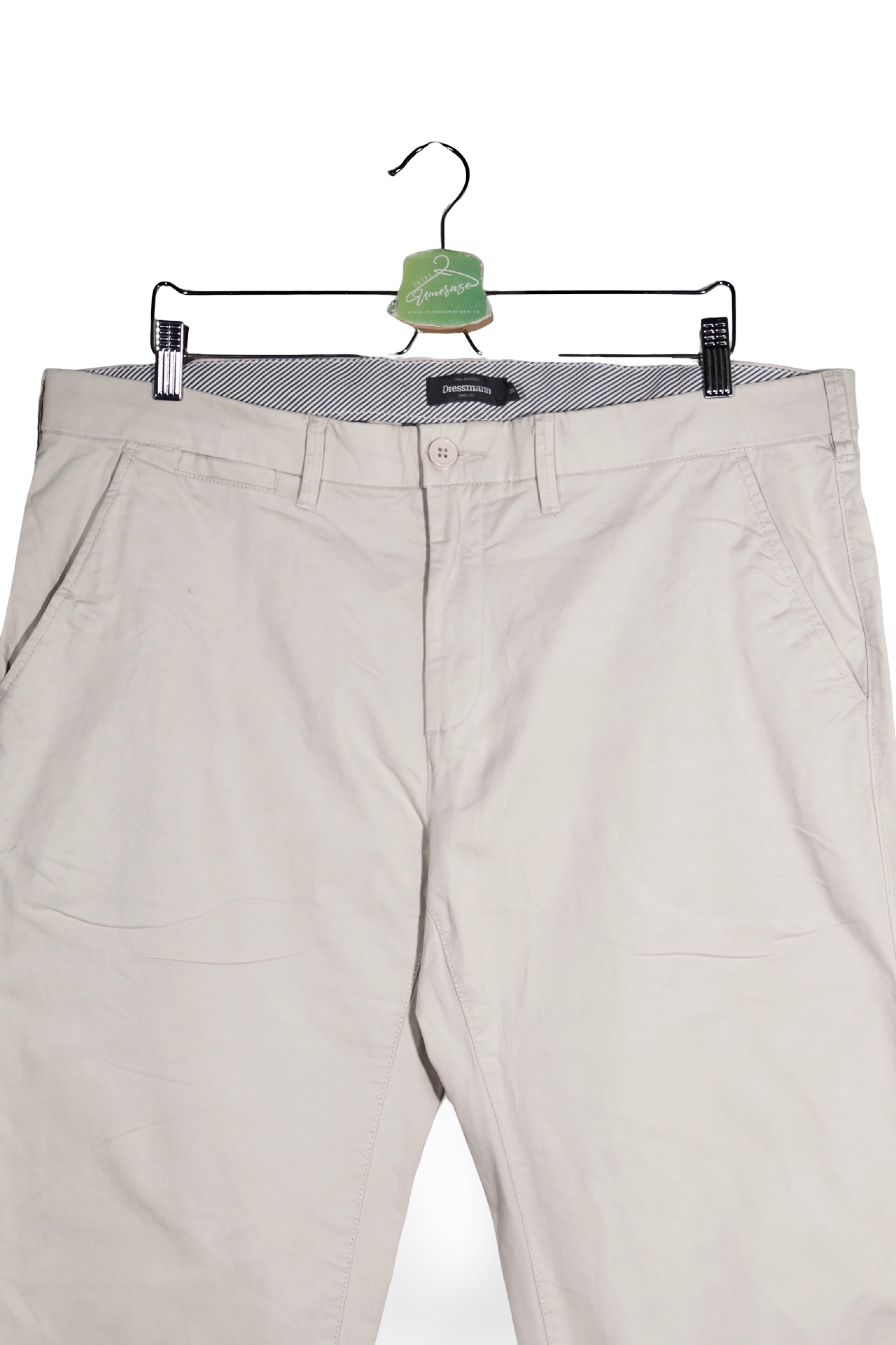 Pantaloni - Dressmann bej din bumbac cu croială dreaptă – XXL – Bărbați - detaliu