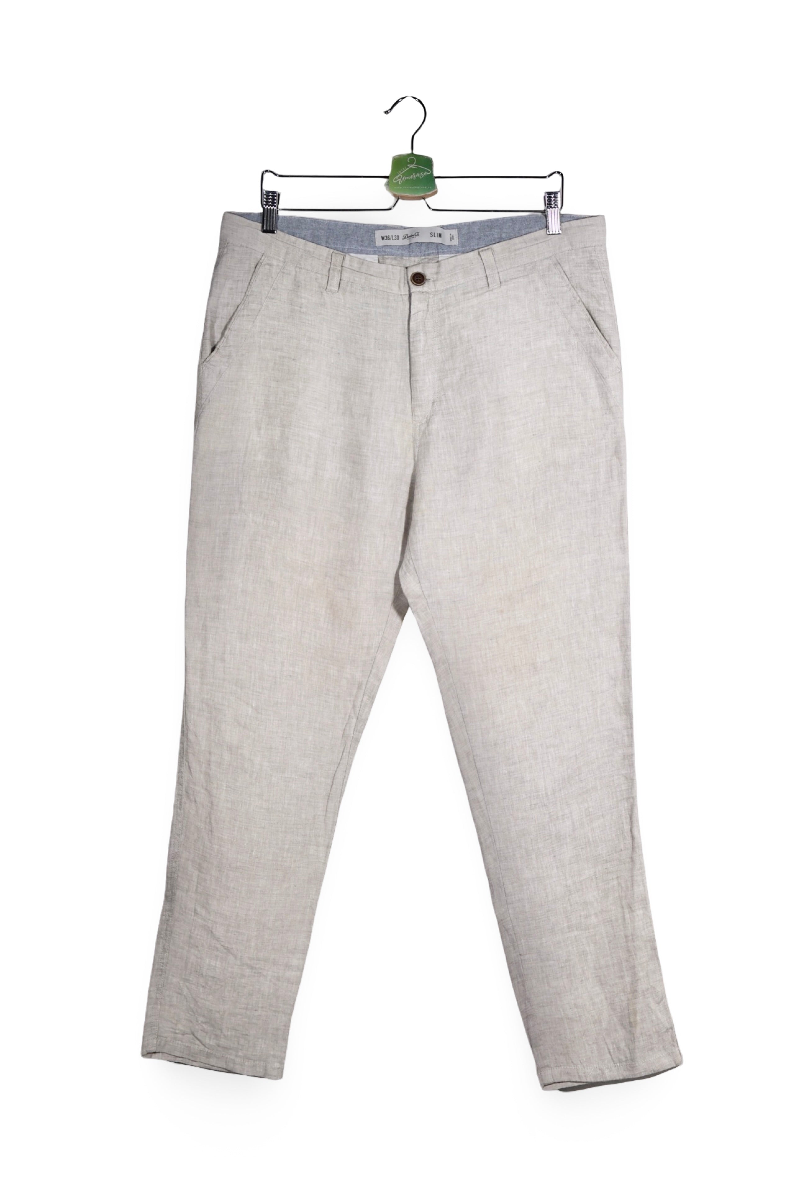 Pantaloni - Alte Branduri bej deschis din in cu croială slim – L – Bărbați - fata