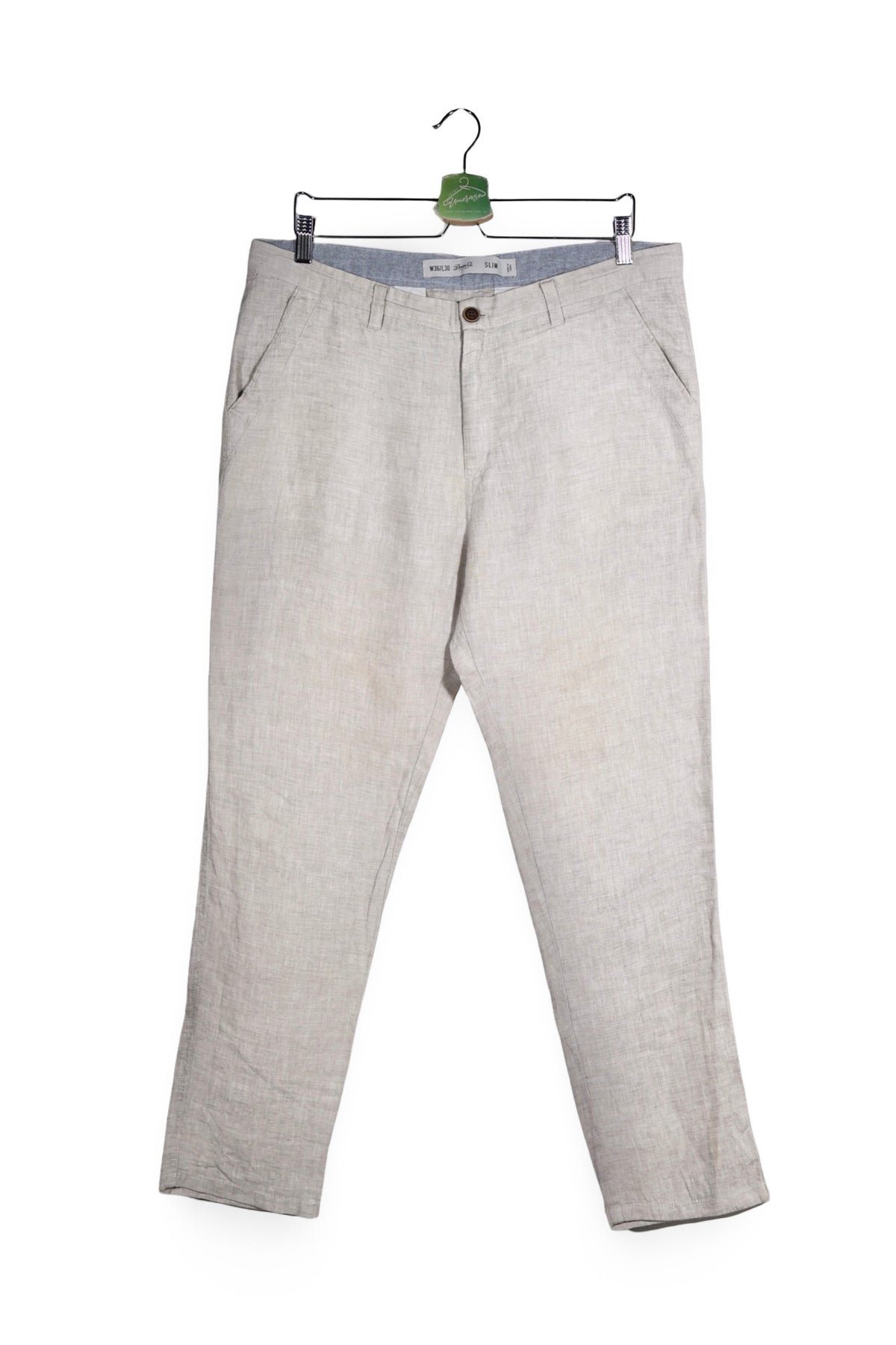 Pantaloni - Alte Branduri bej deschis din in cu croială slim – L – Bărbați - fata