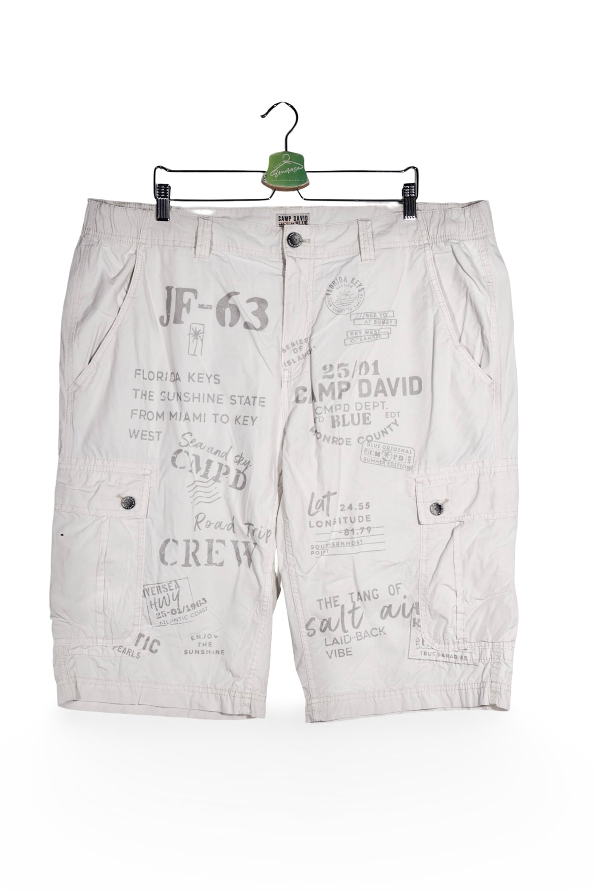 Pantaloni 2/3 - Camp David alb fildes din bumbac cu imprimeu grafic all-over – 3XL – Bărbați - fata