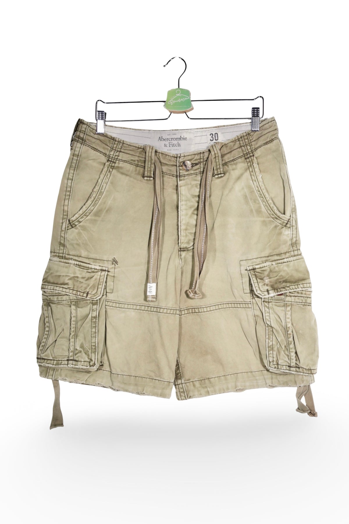 Pantaloni scurți - Abercrombie&Fitch kaki din bumbac cu buzunare cargo – S – Bărbați - fata