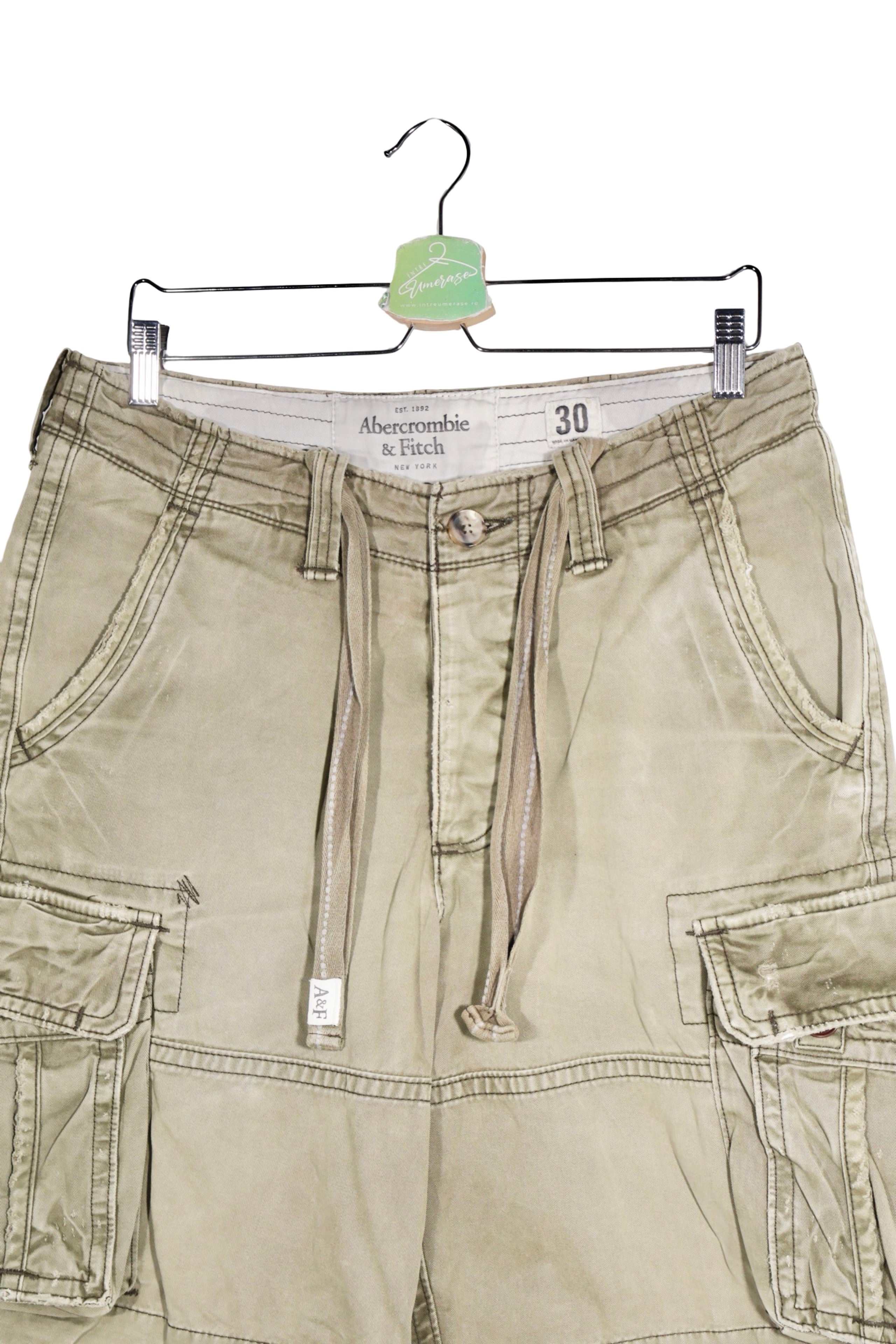 Pantaloni scurți - Abercrombie&Fitch kaki din bumbac cu buzunare cargo – S – Bărbați - detaliu