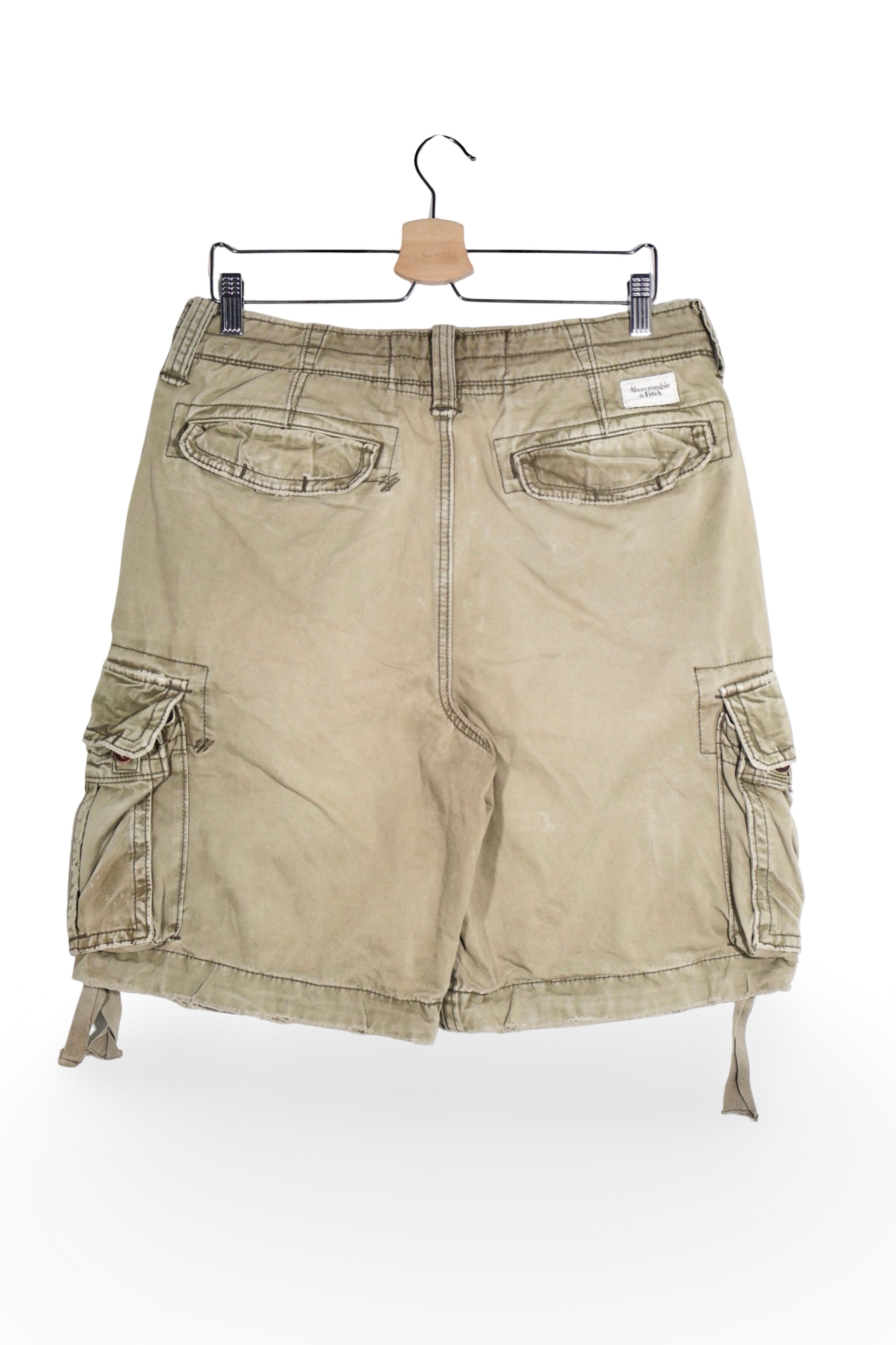 Pantaloni scurți - Abercrombie&Fitch kaki din bumbac cu buzunare cargo – S – Bărbați - spate