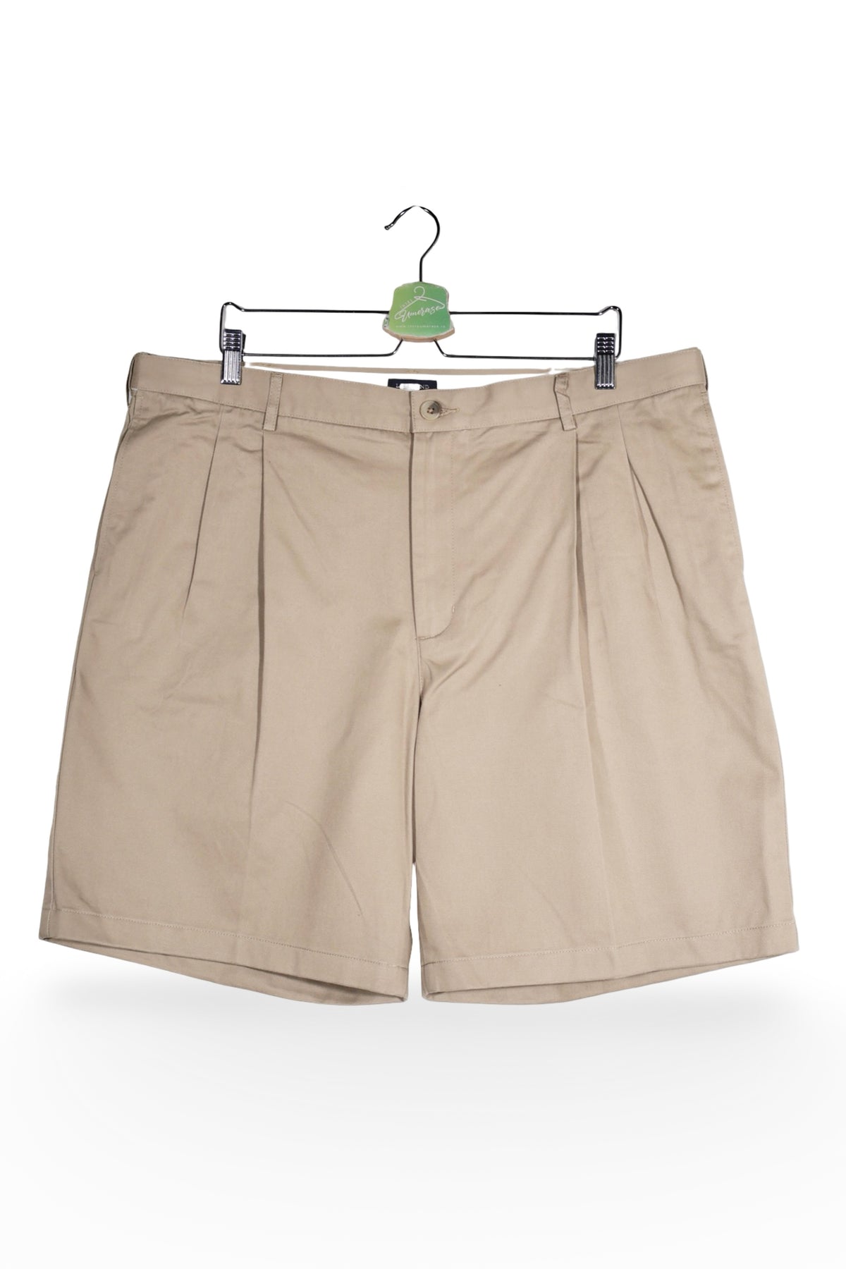 Pantaloni scurți - Lands' End bej din bumbac cu croială plisată – XXL – Bărbați - fata