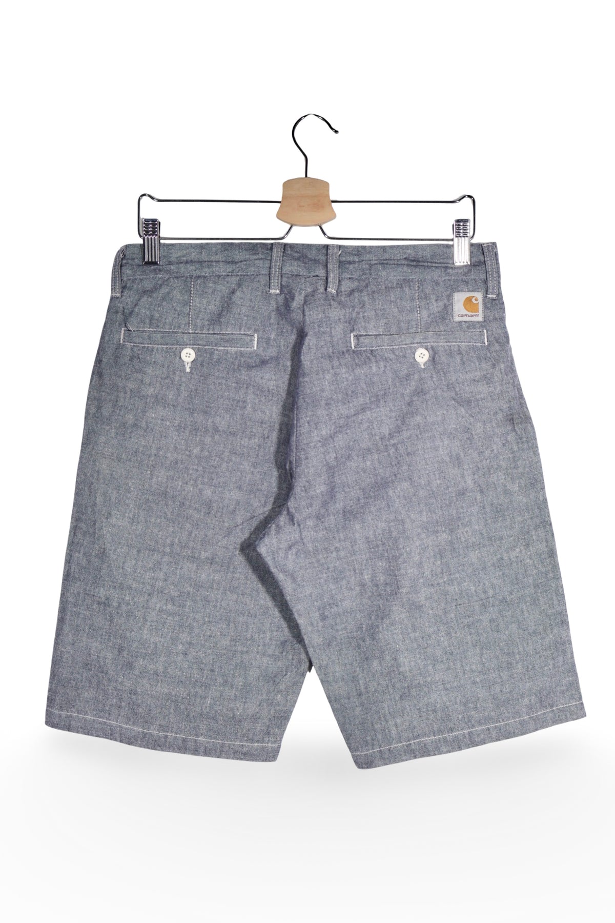 Pantaloni scurți - Carhartt gri-albaștri din bumbac cu croială lejeră – S – Bărbați - detaliu