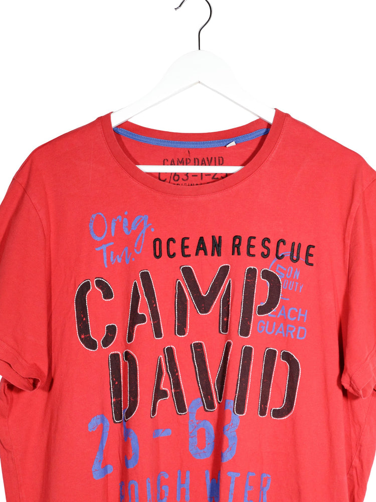 Tricou Camp David roșu mărime XL detaliu material și croială second-hand premium