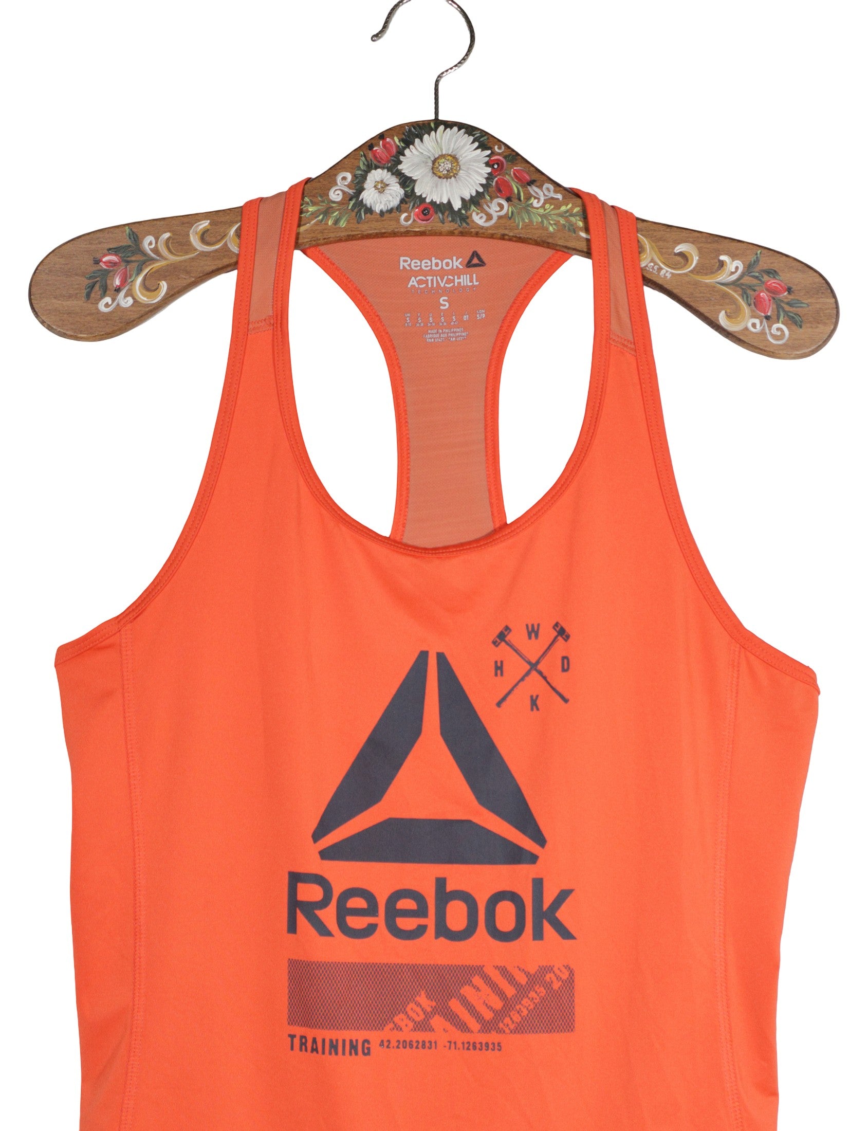 Maiou Reebok portocaliu mărime S detaliu material și croială second-hand premium