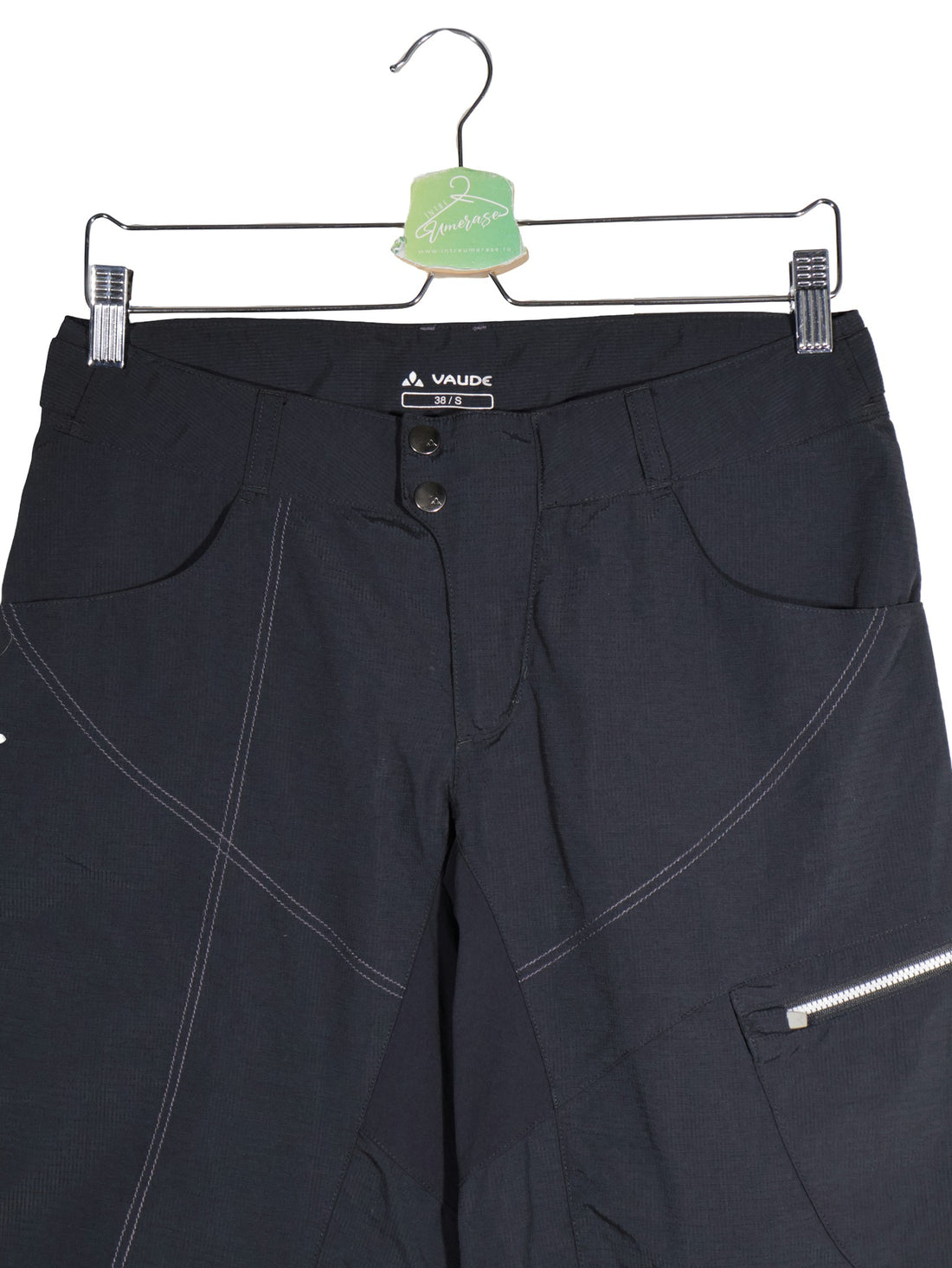 Pantaloni scurti Vaude negru mărime S detaliu material și croială second-hand premium