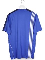 Tricou adidas albastru cu bleumarin si alb mărime L vedere din spate second-hand premium
