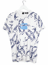 Tricou G-STAR alb cu print albastru mărime L vedere din față second-hand premium