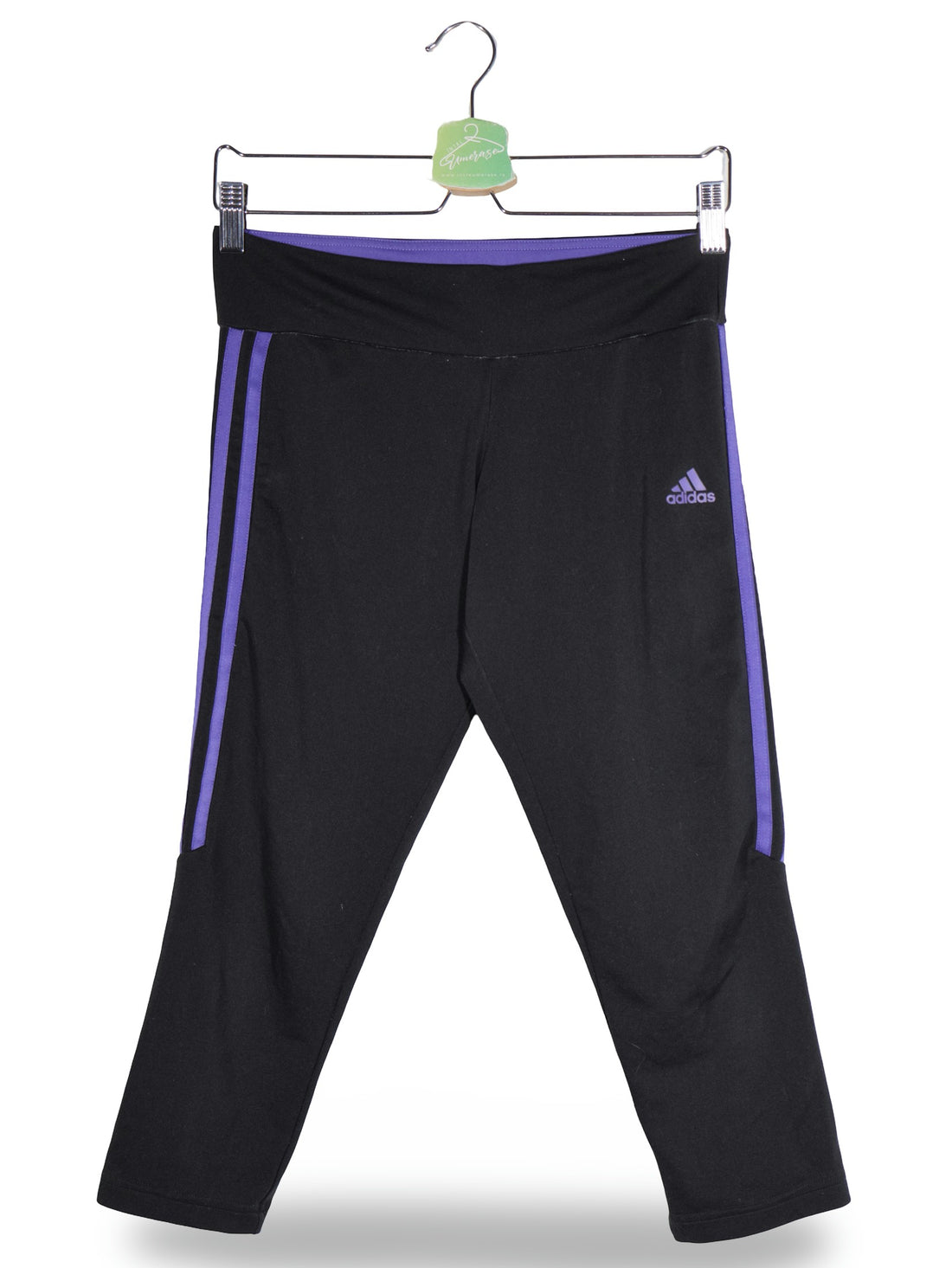 Colanti 2/3 adidas negru cu accente mov/lila mărime S vedere din față second-hand premium