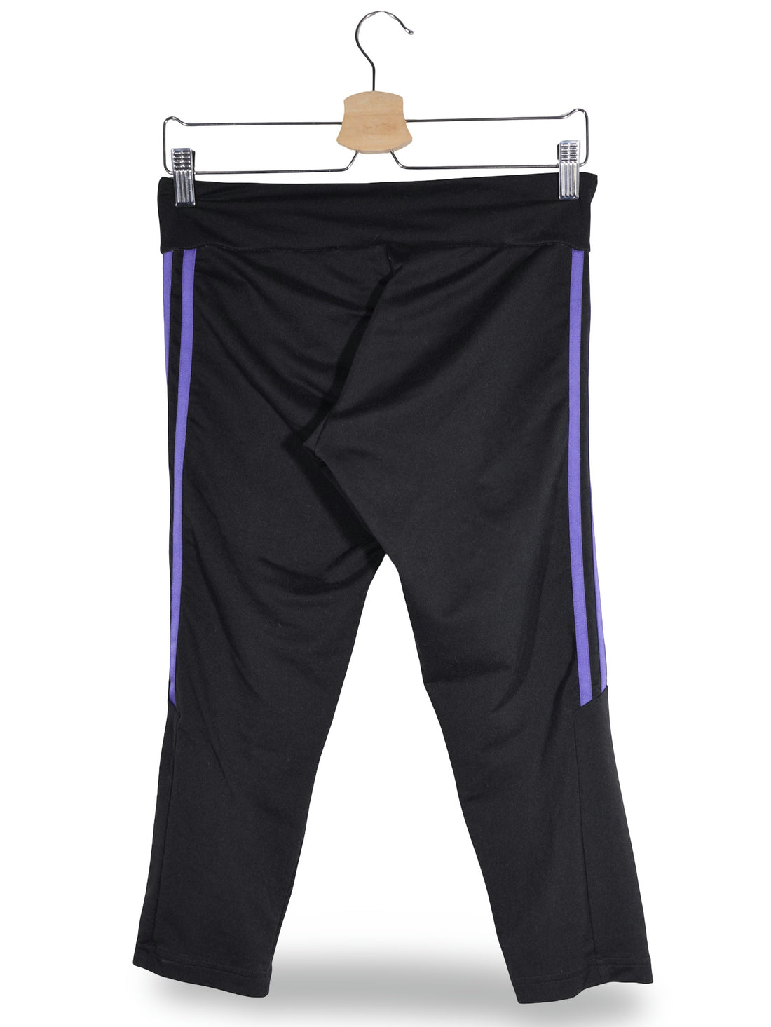 Colanti 2/3 adidas negru cu accente mov/lila mărime S vedere din spate second-hand premium