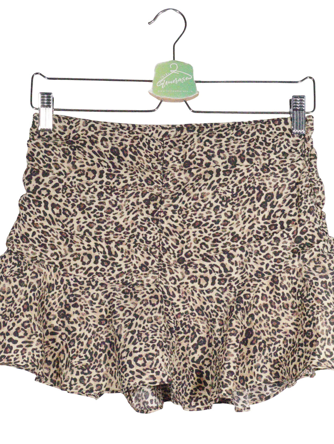 Pantaloni scurti tip fusta ZARA bej cu print leopard mărime XS detaliu material și croială second-hand premium